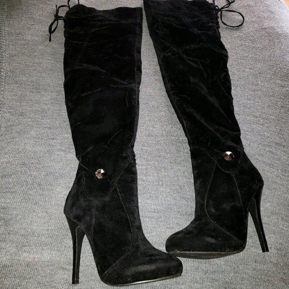 Over The Knee Faux Suede Boots - Picture 1 of 7